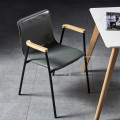 Modern Classic Nordic Design Luxury Fashion Popular Dining Furniture Loft Metal Arm Cafe Leisure Living Room PU Leather Chair