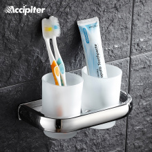 Bathroom Accessories Ceramics Cup/Dull Polish Glass Cup Holders Double Chrome Cup Tumbler Holder Toothbrush Glass Cup Holder