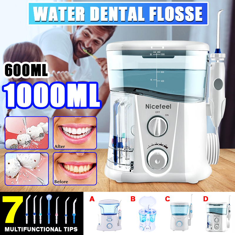 Nicefeel 1000ml Electric Oral Irrigator Teeth Cleaner Care Dental Flosser SPA Water Flosser + 7 Pcs Jet Tips