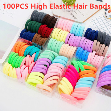 50/100PCS New Women Girls High Elastic Hair Bands Kids Hairband Ponytail Holder Rubber Scrunchies Hair Accessories