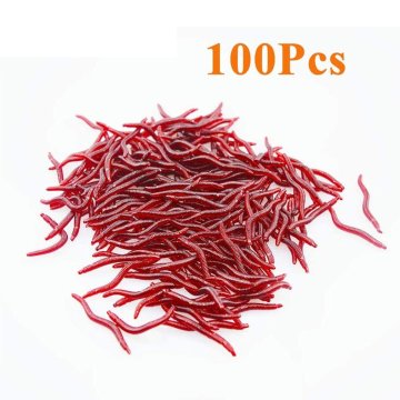 100pcs Lifelike Red Worm Soft Lure 40mm Earthworm For fishing Silicone Artificial Bait Fishy Smell Shrimp Additive Bass Carp