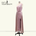 2020 New Elegant Evening Dress Pink One-shoulder High Waist With Bow Asymmetrical Splicing Slim Slit Simple Party Dress