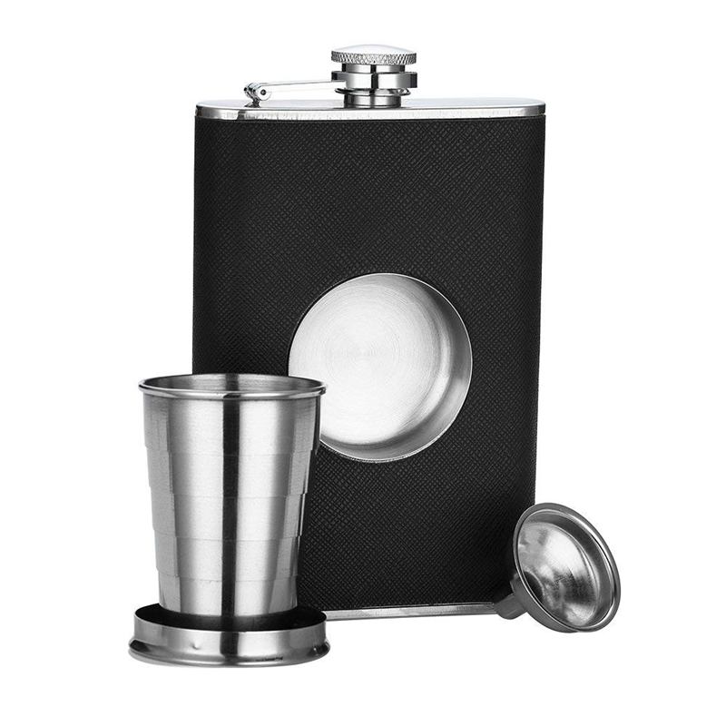 Stainless Steel 8 oz Hip Flask Built-in Collapsible 2 Oz Shot Glass Flask Funnel - Everything You Need to Pour Shots on the Go