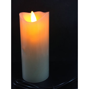 USB powerd Rechargeable led flickering pillar paraffin candle wavy edge moving wick Wedding Xmas Party Home decor 12.5(H)-Amber