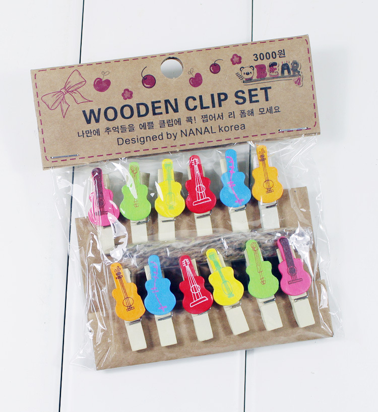 12PCS Music Guitar Fashion Wooden Clothespin Office Supplies Photo Craft Clips DIY Clothes Paper Peg Party Decoration