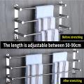 304 Stainless Steel Flexable Adjustable 50 to 90 CM 3 Ties Arm Towel Holder Bar Rail Hanger Rack Wall Mounted For Bathroom