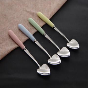 1pc stainless steel ceramic handle Coffee & Tea Spoon Love Heart Shaped Stirring Spoon Dinnerware Kitchen Accessories