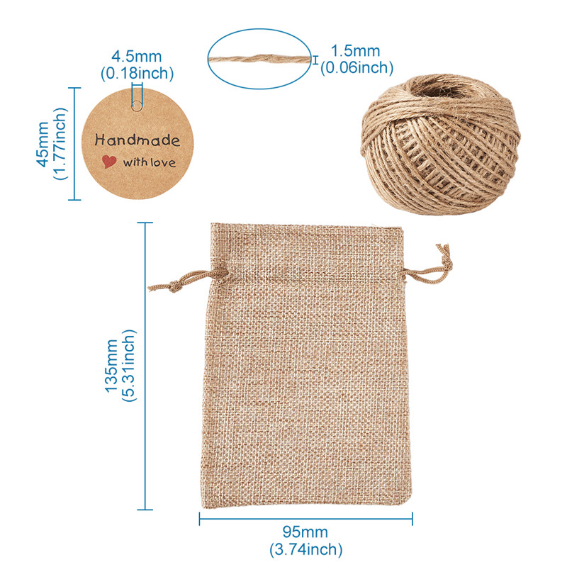 Pandahall Burlap Packing Pouches Drawstring Bags Paper Price Tags and Hemp Cord Twine String for Jewelry Making Jewelry Display