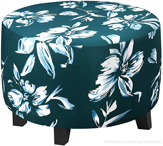Round Floral Spandex Ottoman Covers Slipcover
