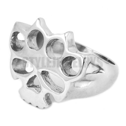 Silver Color Knuckles Boxing Glove Skull Ring Stainless Steel Jewelry Fashion Motor Biker Men Women Ring Wholesale SWR0417A