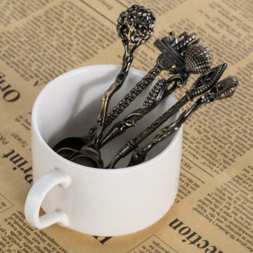 5pcs/set Vintage Royal Style Spoons Mini Bronze Dessert Fruit Spoon Luxury Dessert Coffee Tea Spoons Tableware