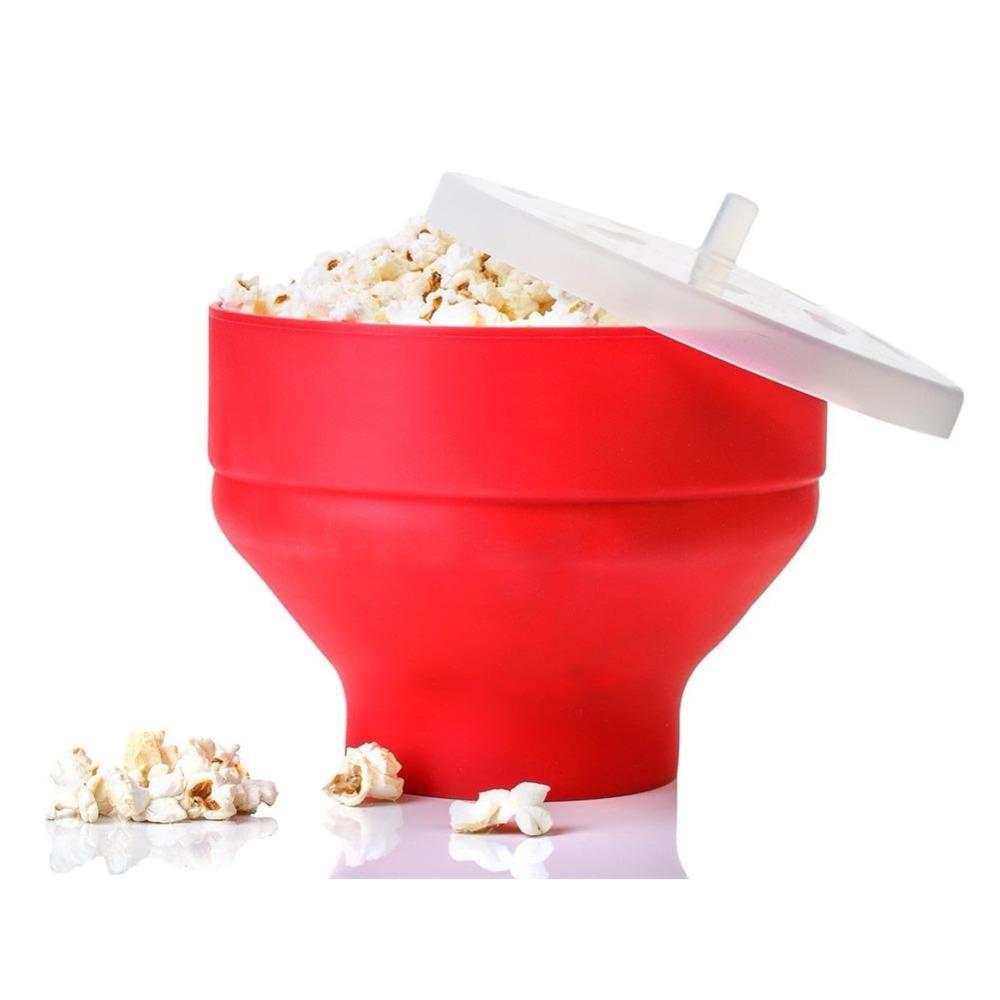 2018 New Popcorn Microwave Silicone Foldable Red High Quality Kitchen Easy Tools DIY Popcorn Bucket Bowl Maker With Lid