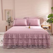 Bed Linen Cotton Sheet and Pillowcase Home Bed Cover Lace Solid Color Bedspread for Couple Double King Queen Size Mattress Cover