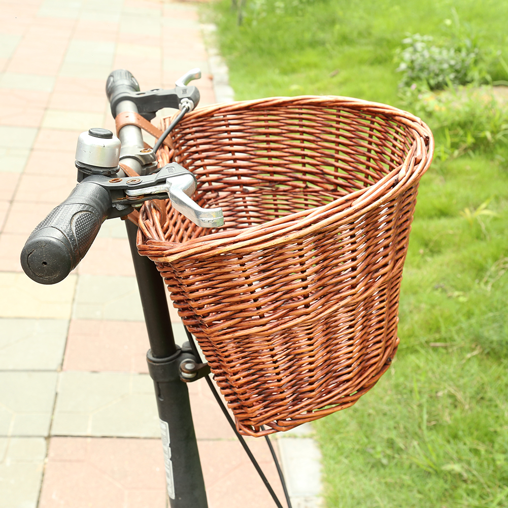 Durable Rattan Bike Basket Front Pannier Bag Practical Multi-functional Bicycle Scooter Handlebar Storage Container