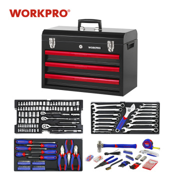WORKPRO 408PC Home Tool Set Mechanics Tool Set with 3 Drawer Heavy Duty Metal Box