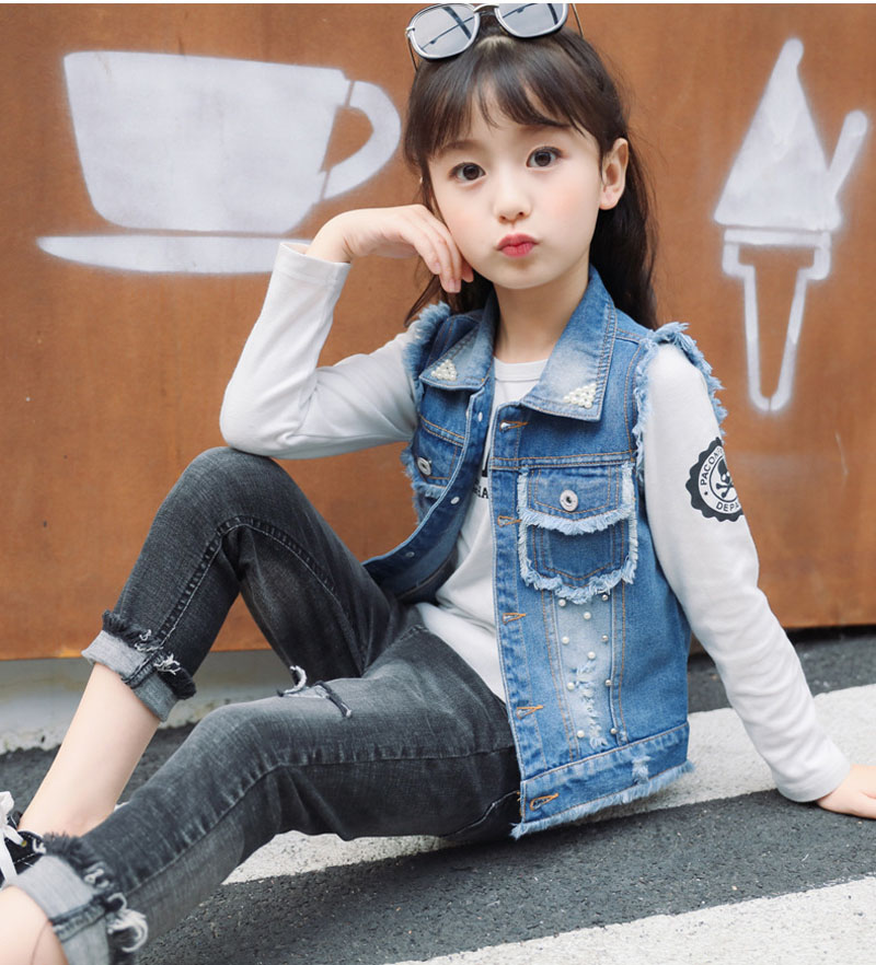 Girls Denim Vest 3-13Y Kids Cowboy Vest Waistcoat Sleeveless Jean Jackets Children Outerwear Spring Summer Clothes