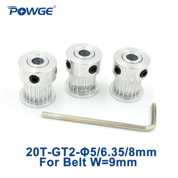 POWGE 3pcs 20 Teeth 2GT Timing Synchronous Pulley Bore 5/6/6.35/8mm for width 9/10mm 2M GT2 Belt Small Backlash 20T 20Teeth