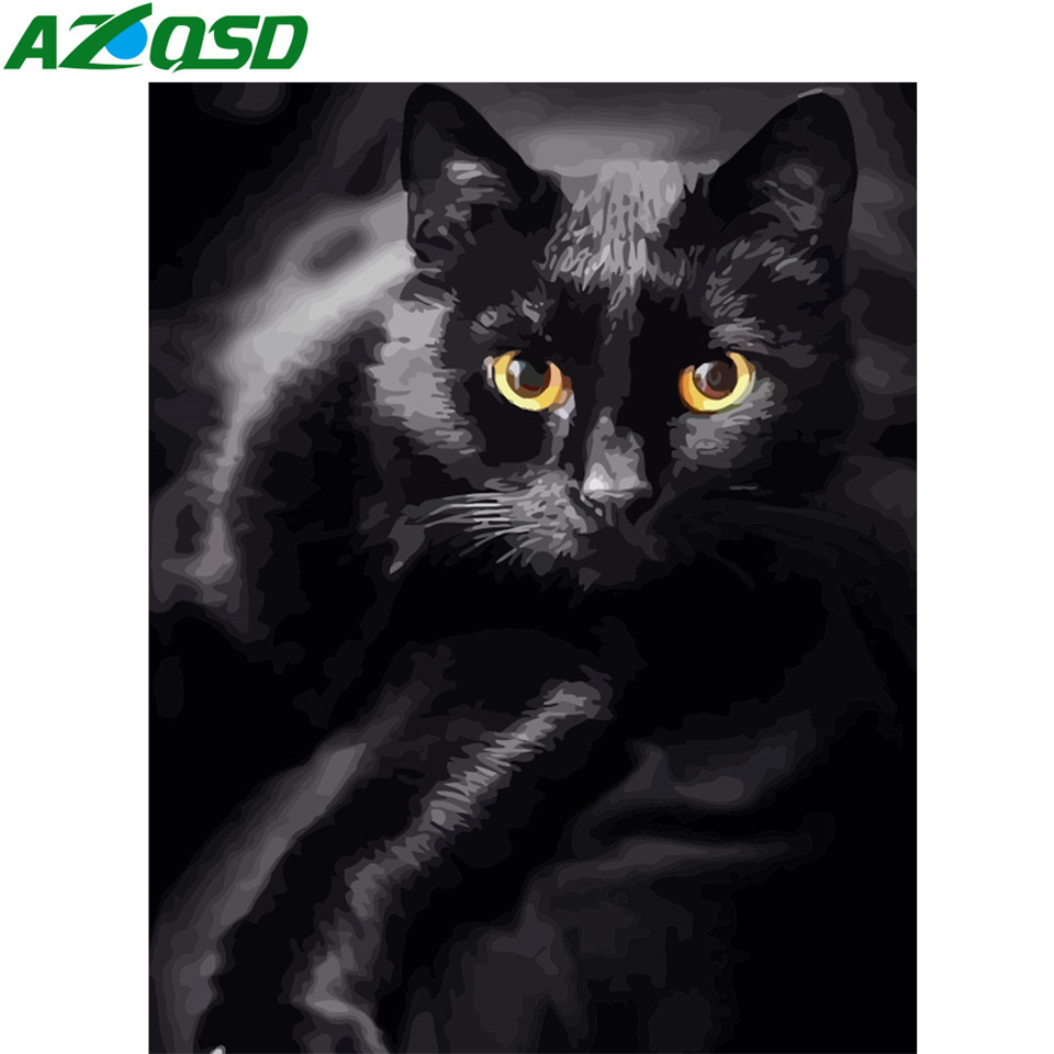 AZQSD Draw By Number On Canvas Black Cat Paint By Numbers Animal Oil Painting For Home Picture Drawing Canvas Wall Decoration