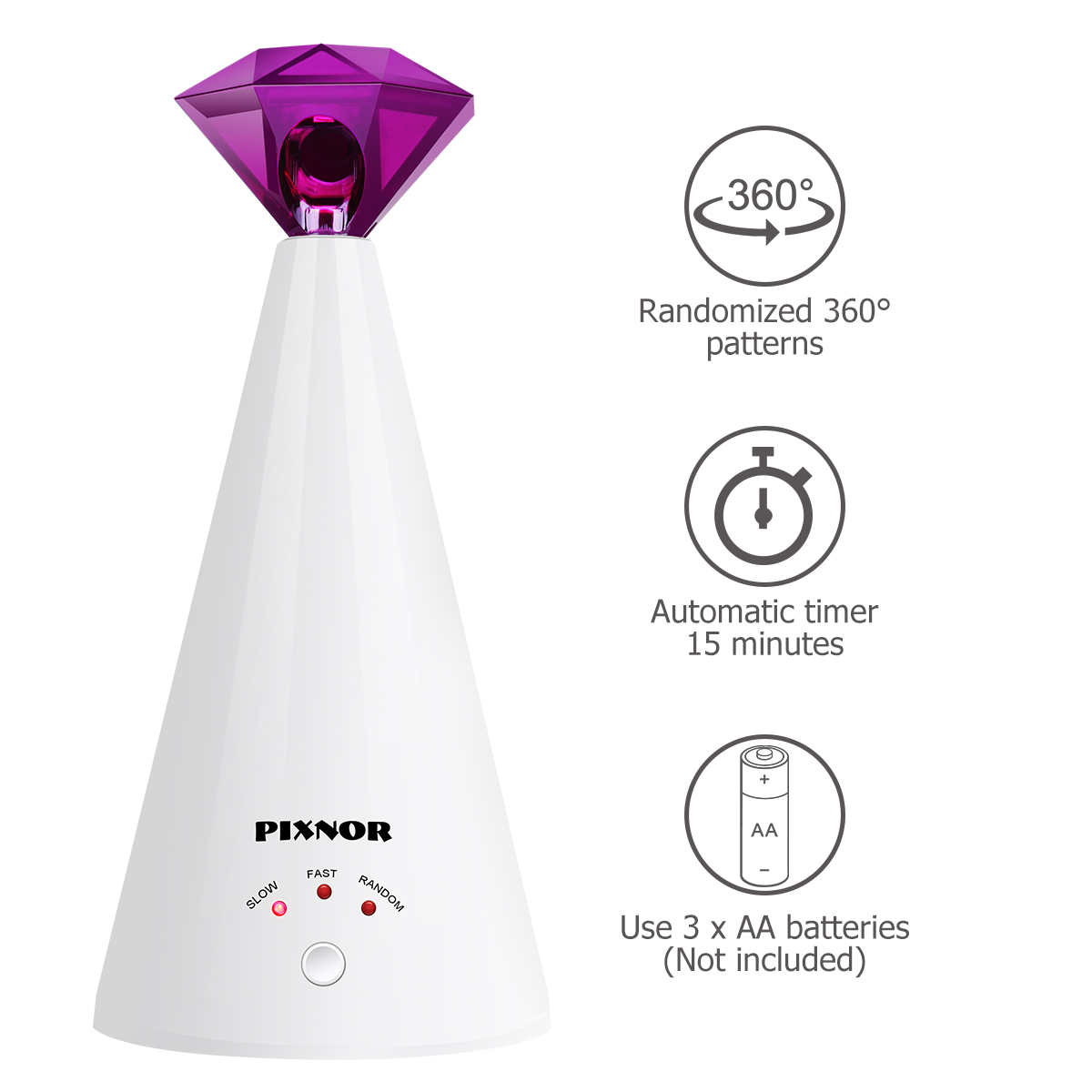 PIXNOR Diamond Cat Toy Electric Pet Toy Diamond Shaped Interactive Cat Adjustable 3 Speeds Pet Pointer (Purple)