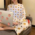2020 New Autumn Winter 2pieces Pyjamas Set Women Girls Cotton Round Neck Pajamas Sets Teacup Cat Sleepwear Clothes Free