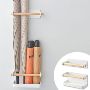 1Set/2pcs Nordic style Iron Wood Magnet Storage Rack Wall mounted Folding Umbrella Stand Home storage Shelf Bathroom Organizer