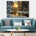 HUACAN Cross Stitch Embroidery Snow Tree Scenery Cotton Thread Painting DIY Needlework Kits 14CT Winter Home Decoration