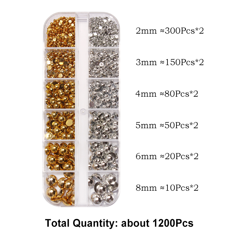 Mix Sizes Half Round Pearls 1000pcs/1box Flatback Imitation Loose White Glue On Resin Beads DIY Jewelry Making Nails Art Crafts
