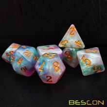 Bescon Magical Stone Dice Set Series, 7pcs Polyhedral RPG Dice Set Fairy Spirit, Tinbox Set
