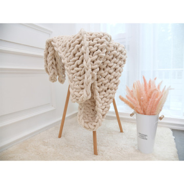 Ins Nordic Fashion Hand Chunky Knitted Chenille Blanket Thick Yarn Wool-like Polyester Bulky Winter Soft Warm Knitted Blankets