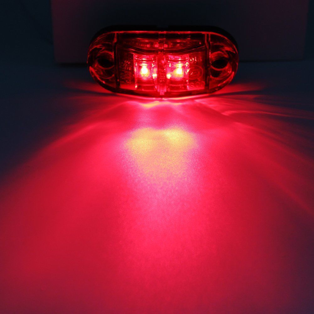 Fuleem 10PCS Red LED 2.5INCH 2 Diode Light Oval Clearance Trailer Truck LED Side Marker Lamp 12V 24V Waterproof