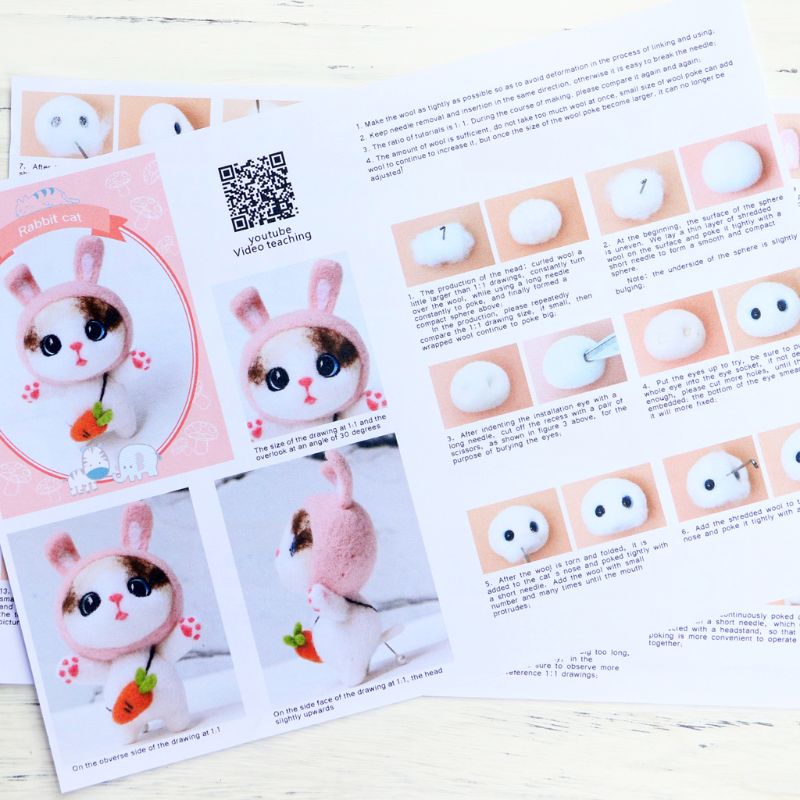 Cat Doll With Strawberry Panda Wool Felt Craft DIY Non Finished Poked Set Handcraft Kit For Needle Material Bag Pack