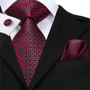 20 Styles New Red Party Wedding Silk Ties for Men Pocket Square Necktie Luxury Wine Red woven Handkerchief Cufflinks Men Tie Set