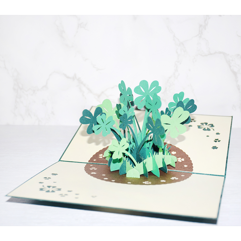 3D Pop-Up Cards Lucky Clovers Card for Family Friends Birthday Festival Greeting Card Postcards Gifts Card with Envelope