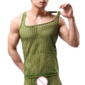 Men Tank Tops Mesh See-through Fishnet Bodybuilding Vest Fashion Sexy O-neck Sleeveless Undershirt Tops Tees