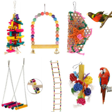 1-16pcs Parrots Toys Swing Stand Budgie Parakeet Cage For Pet Toy African Grey Vogel Speelgoed Parkiet Hanging Bird Accessories