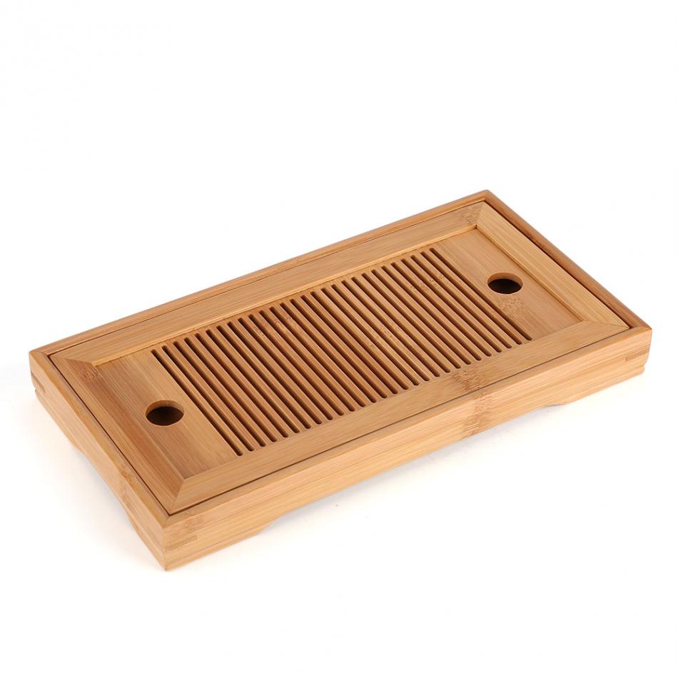 Chinese Bamboo Tea Trays Kung Fu Tea Tray Table With Drain Rack 27x14x3cm Tea Serving Tray Set Tea Kitchen Accessories