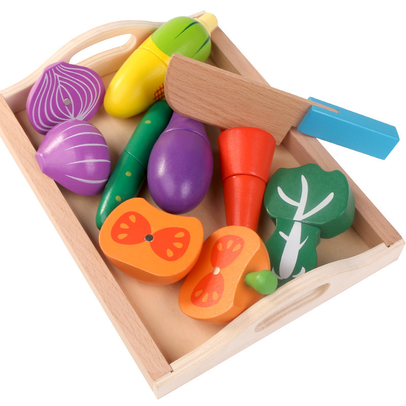 Wooden Food Kitchen Toys Simulation Vegetables Fruits Magnet Kitchen Toys Breakfast Children's Educational Play House Toys