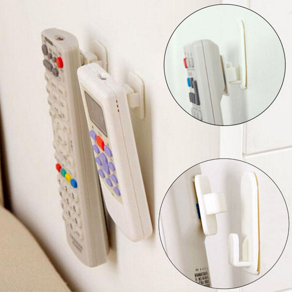 1Package(4Pcs) Sticky Hook Set TV Air Conditioner Remote Control Key Practical Wall Storage Plastic Hooks Holder Strong Hanger