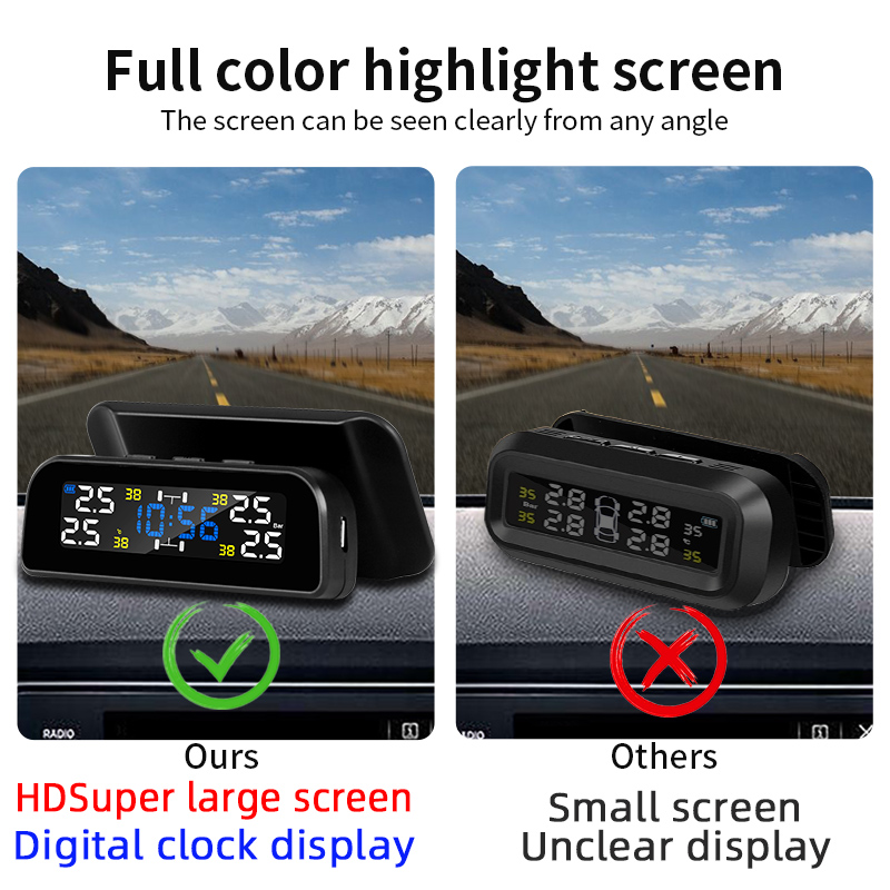 Develuck TPMS Car Tire Pressure Monitor System Automatic Brightness Control Solar Power Adjustable LCD screen Wireless 4 tire