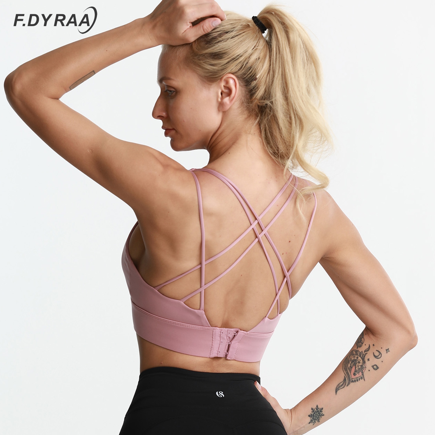 F.DYRAA Shockproof Cross Straps Bra Running Gym Sports Bra Top Women Widen Hem Push Up Workout Fitness Yoga Crop Tops Brassiere