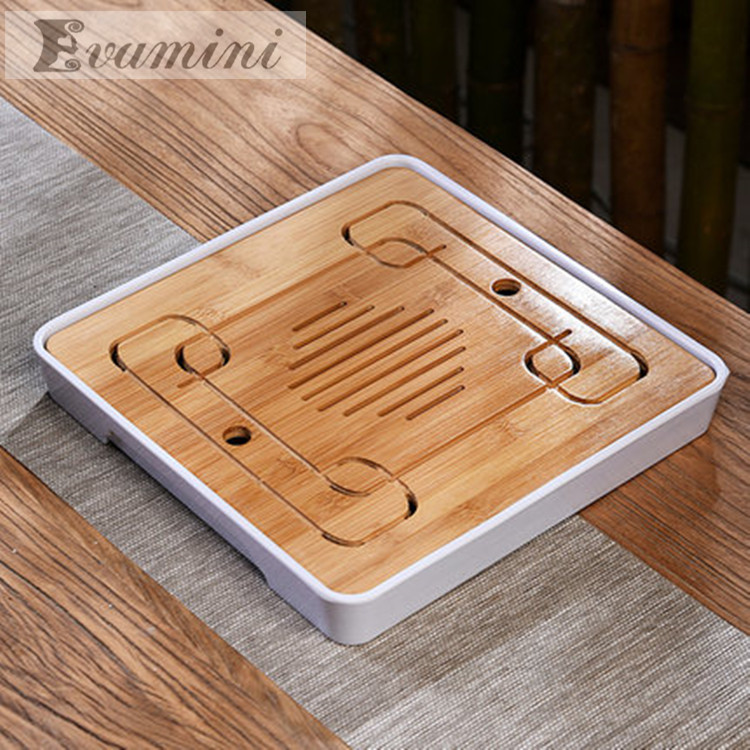 Chinese Kung Fu Tea Set Tray Bamboo +Melamine Tea Tray Tea Accessories Water Storage Tea Board Tools Tea Serving Teapot Tray Set