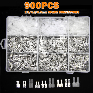 900Pcs Assortment Insulated Crimp Terminals Seal Electrical Wire Connectors 2.8/4.8/6.3mm Crimp Spaded Terminal Connector Kit