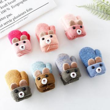 New 0-3 Years Old Cute Bear Cartoon Baby Gloves 7 Colors Warm Rope Full Finger Mittens Gloves Hanging Neck Glove For Kids