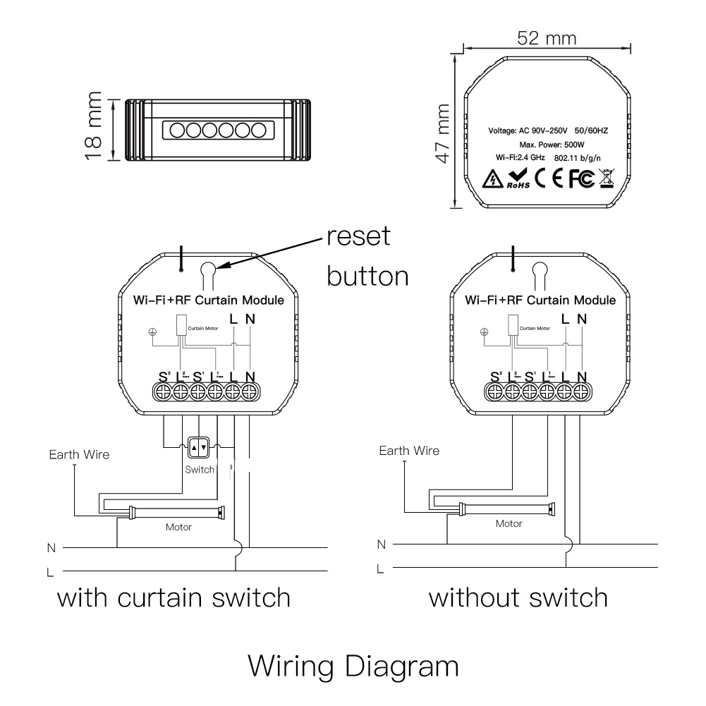 Tuya WiFi RF Roller Blind Shutter Curtain Switch Module with Remote for Electric Motor Sunscreen Works with Google Home Alexa