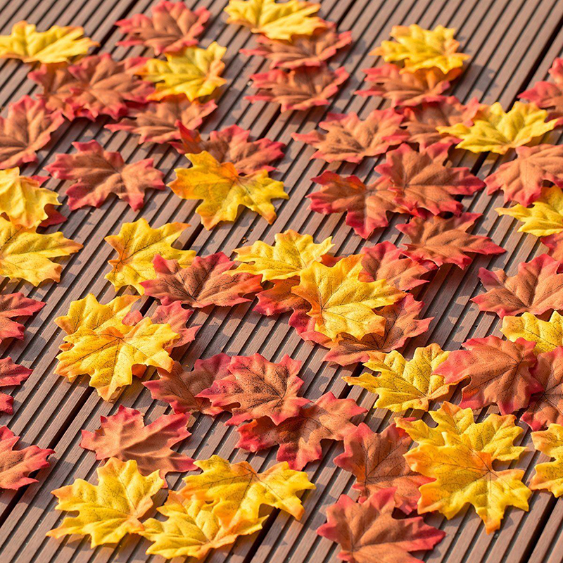 Home Decora 100 Pcs Assorted Mixed Fall Colored Artificial Maple Leaves for Weddings Events and Decorating