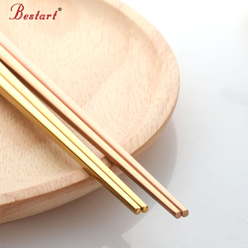 5pairs Korean Style Gold Chopsticks High Quality 18/10 Stainless Steel Japanese Sushi Chop Sticks Length 235mm Kitchen Tools