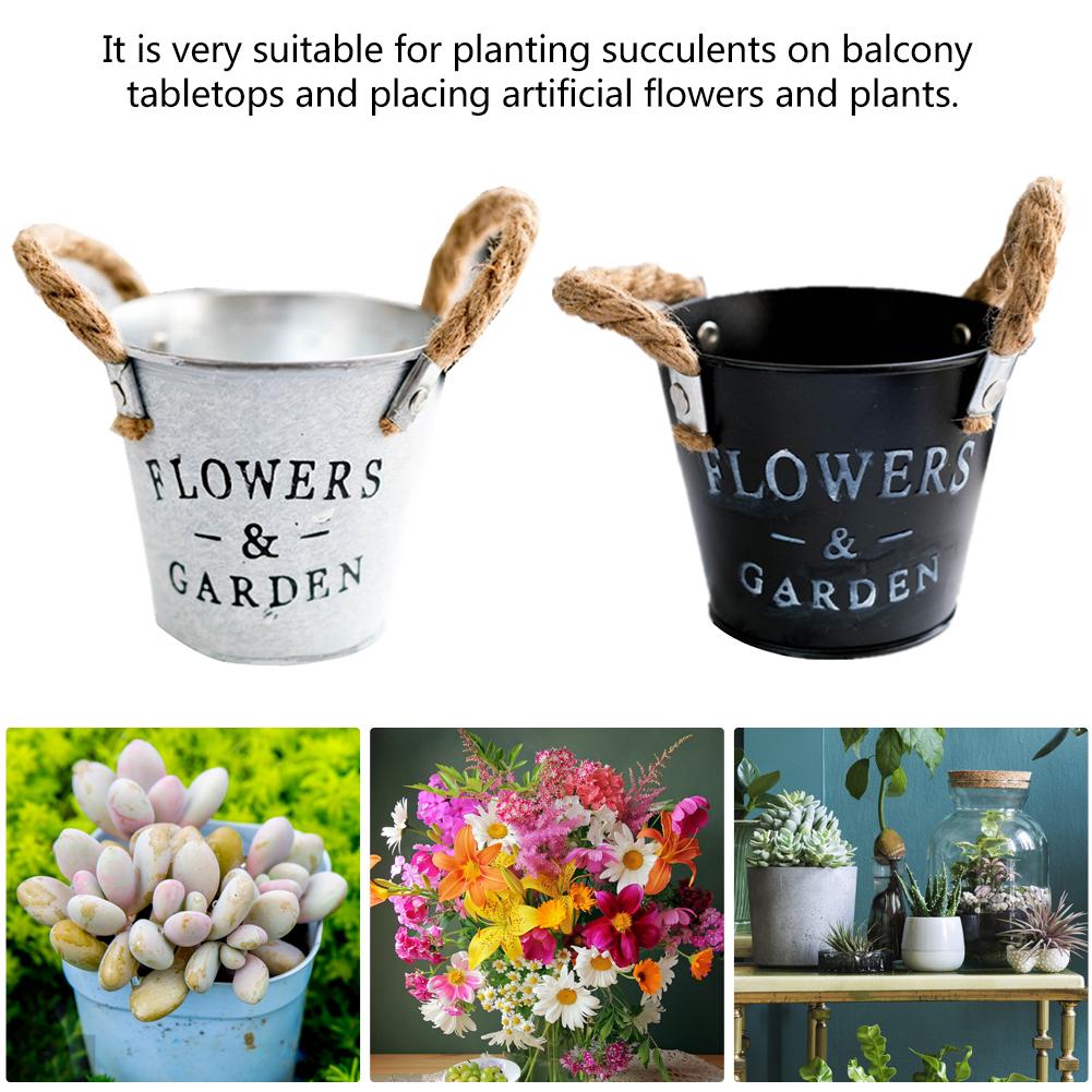 Vintage Metal Iron Flower Buckets Plants Planter Pot Bucket Flower Vases Home Balcony Floral Decor Simulation Flower Pot