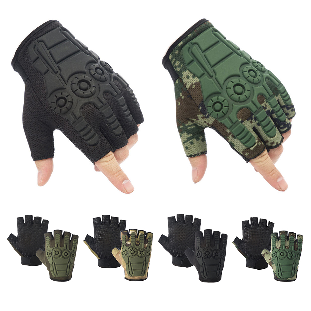 Cycling Half Finger Gloves Anti-Slip Half Finger Gloves Outdoor Camping Hunting Motorcycle Gloves Full Palm Back Protector