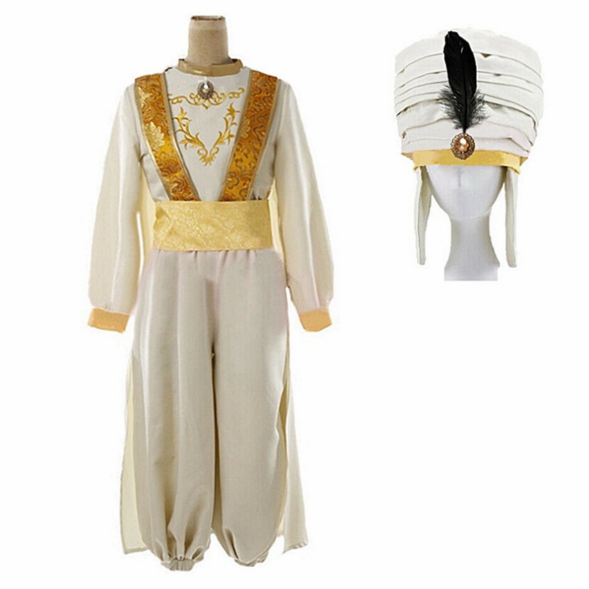 Man Prince Aladdin Lamp Cosplay Halloween Stage Costume Adult Clothes Set Pants with Hat Jasmine MV Clothing for Man