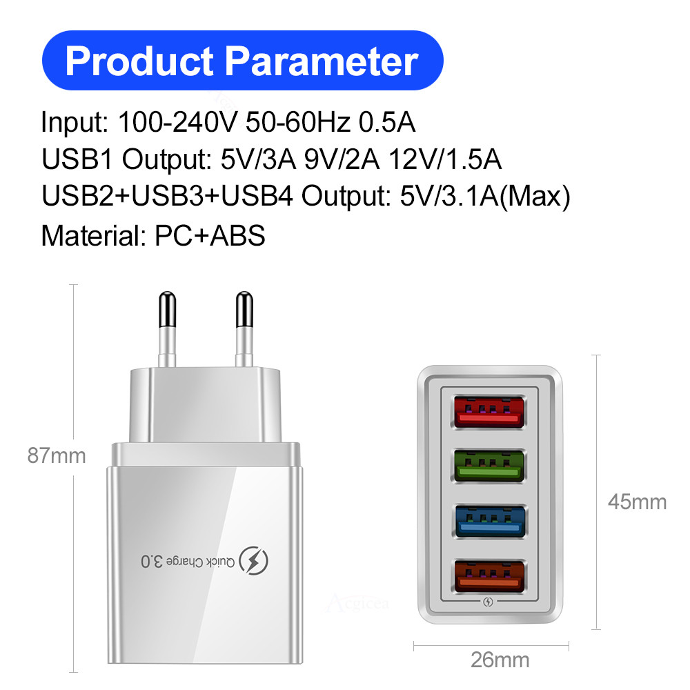 Quick Charge 3.0 For iPhone Charger Wall Fast Charging For Samsung S10 S9 S8 Plug Xiaomi Mi Huawei Mobile Phone Chargers Adapter